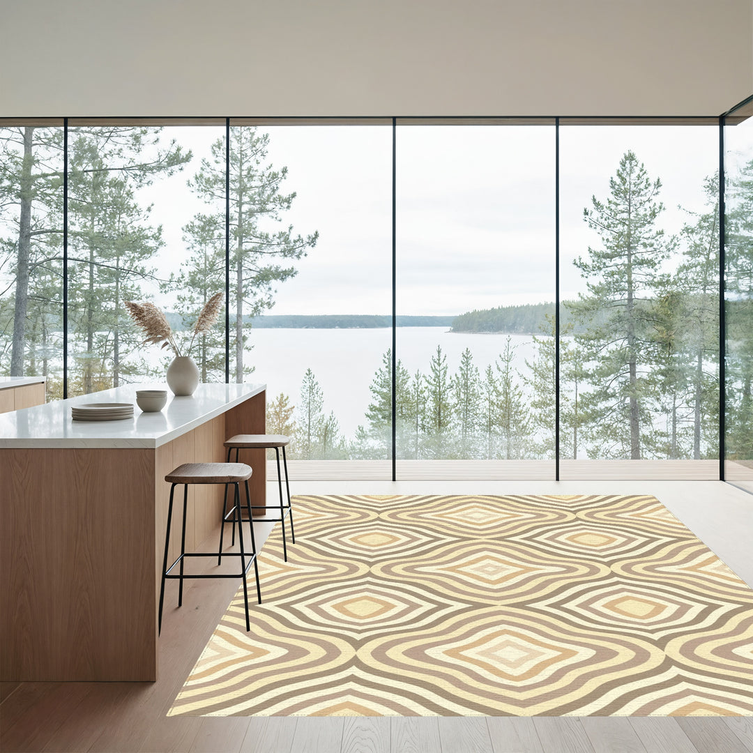 Neutral Earth Tone Rounded Diamonds Rug