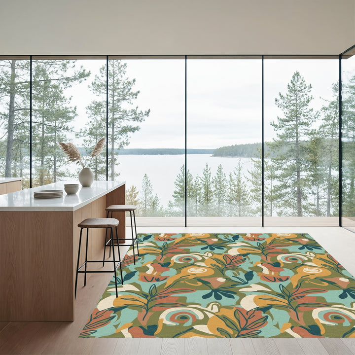 Abstract Earthy Tone Floral Swirl Rug