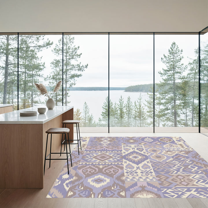 Patchwork Lavender Geometric Tribal Loom Rug