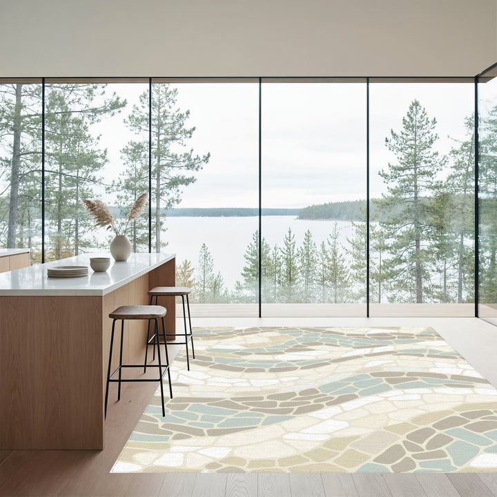Soft Earthy Tones Wavy Mosaic Rug