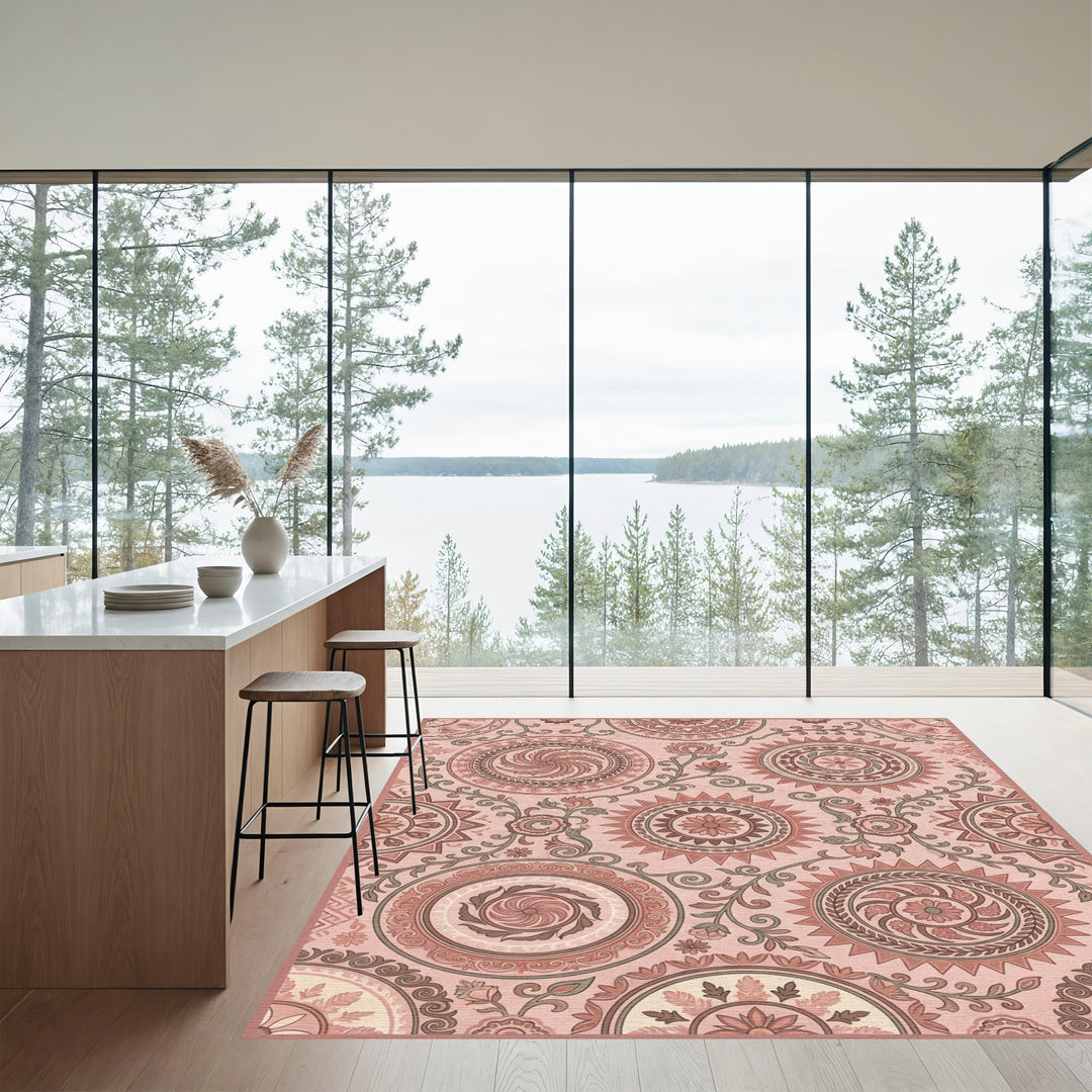 Terracotta Sunburst Medallion Floral Rug