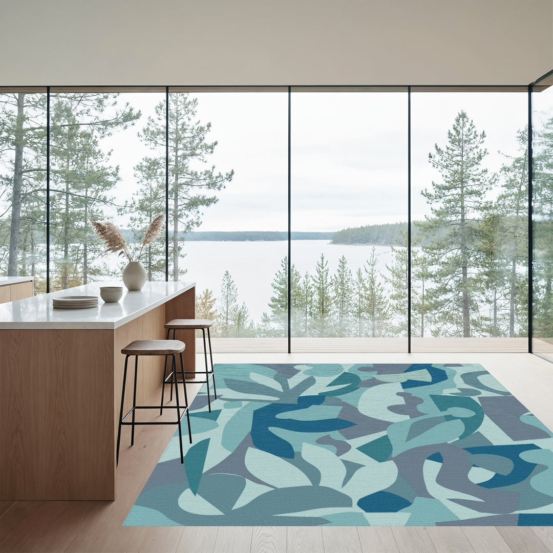 Oceanic Blue Abstract Shapes Rug