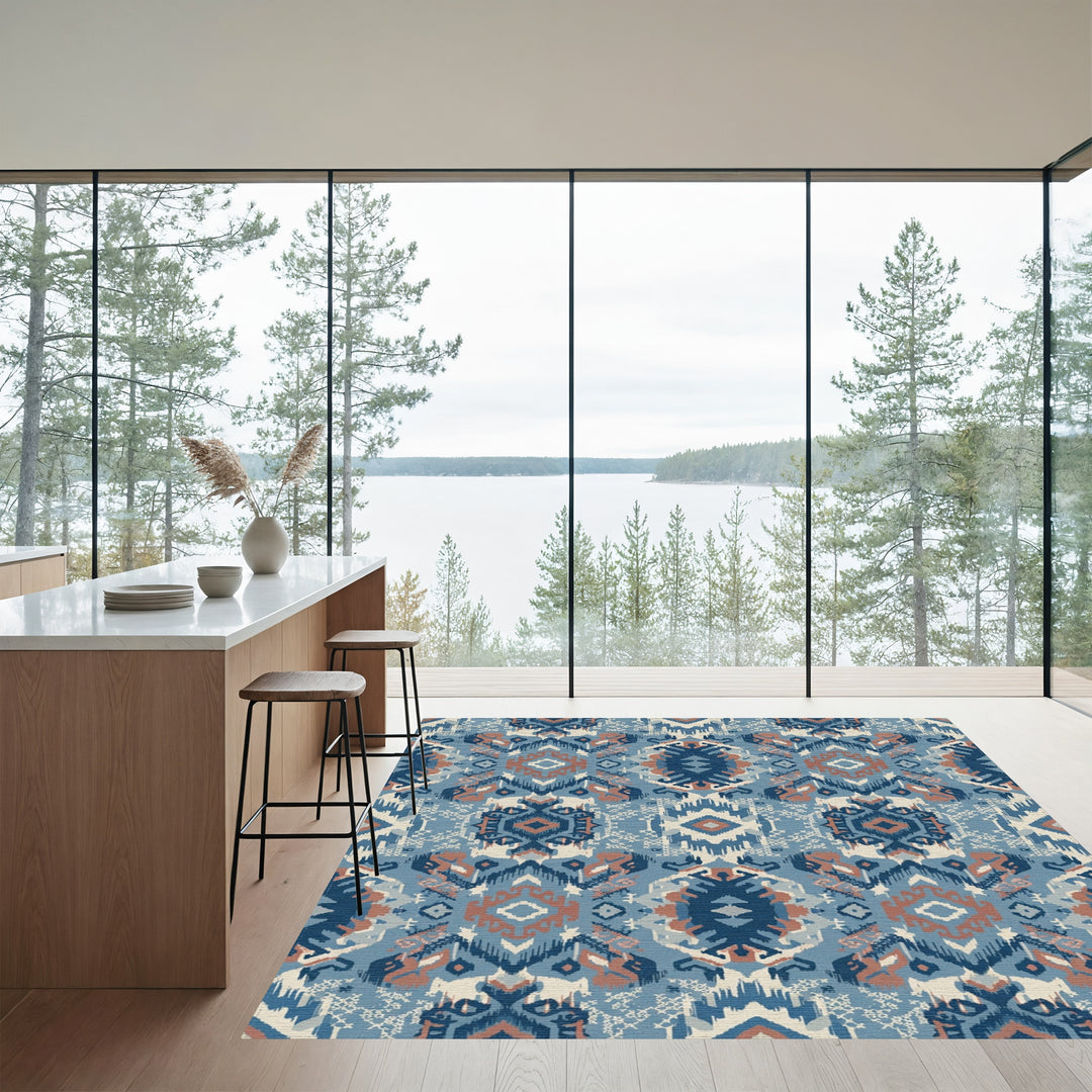 Blue Rusty Geometric Tribal Rug