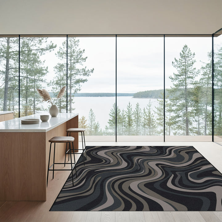 Earthy Swirls Abstract Dark Tone Rug