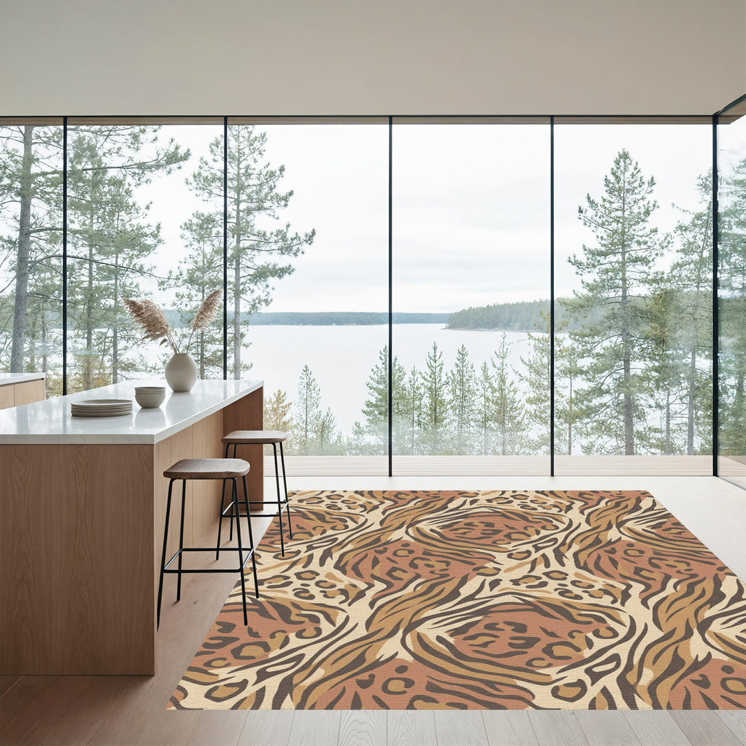 Earthy Leopard Tiger Mixed Media Rug