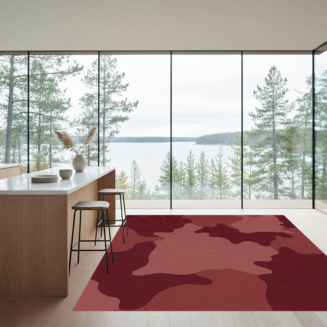 Crimson Abstract Camouflage Splash Rug