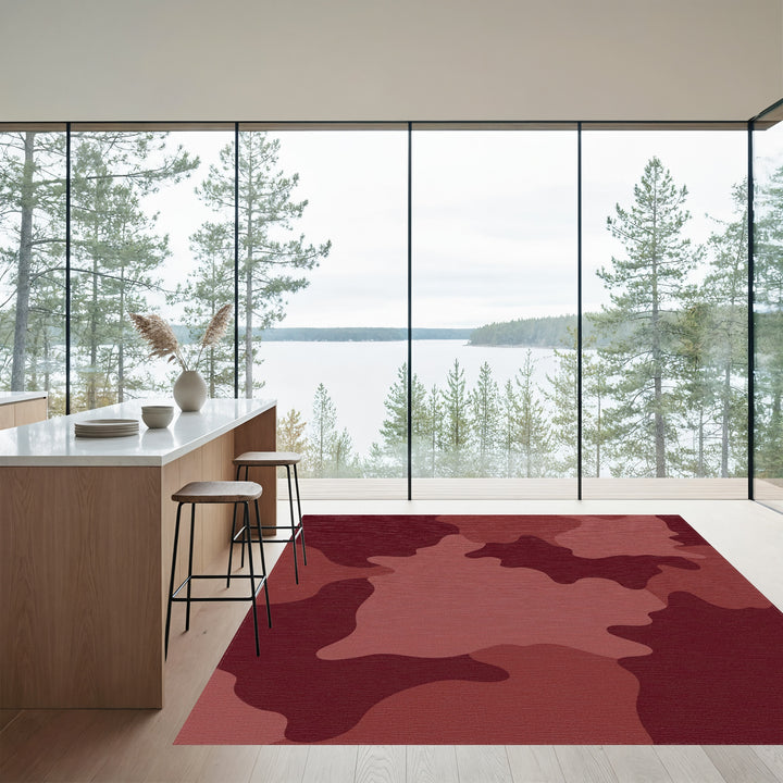 Crimson Abstract Camouflage Splash Rug