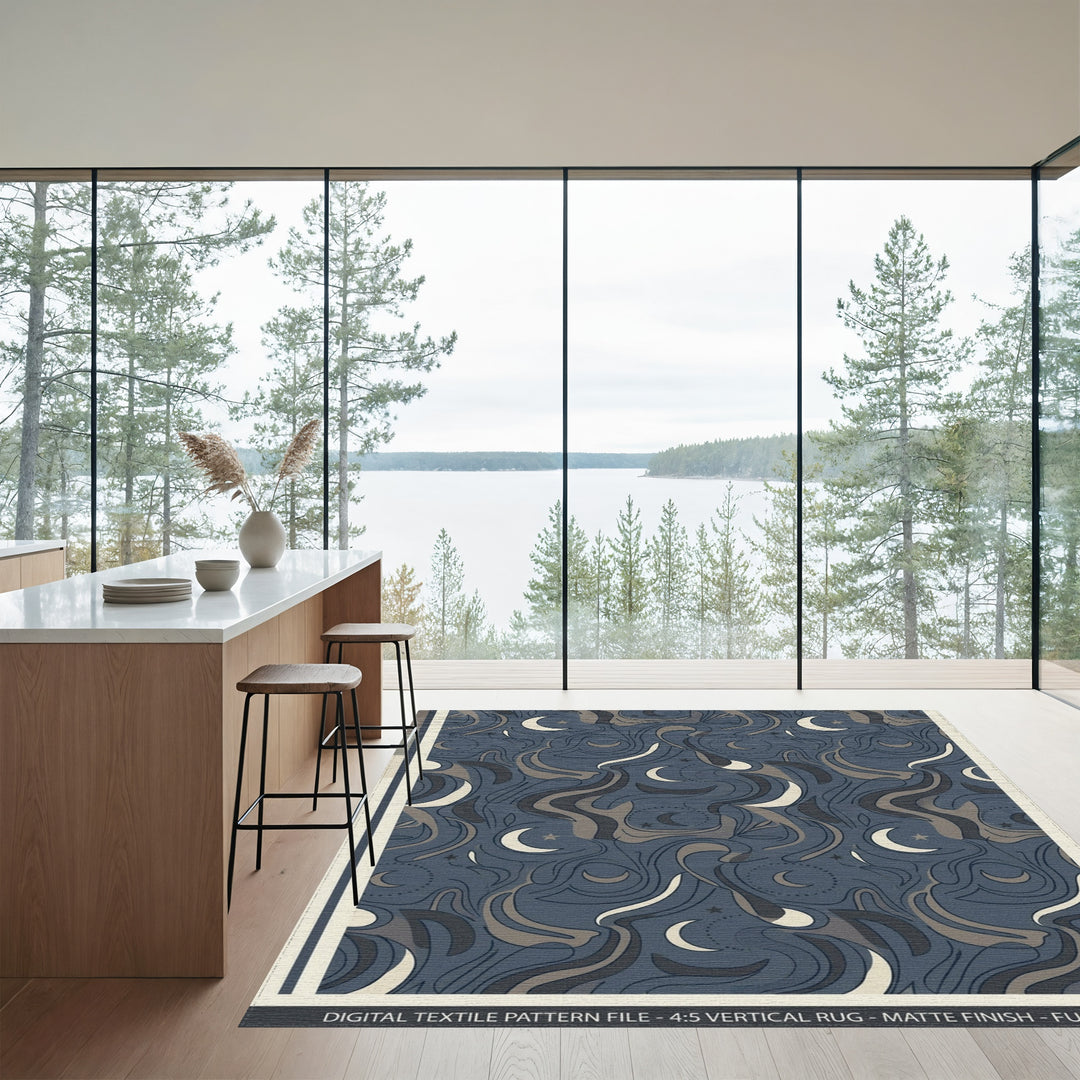 Deep Blue Celestial Swirls Rug