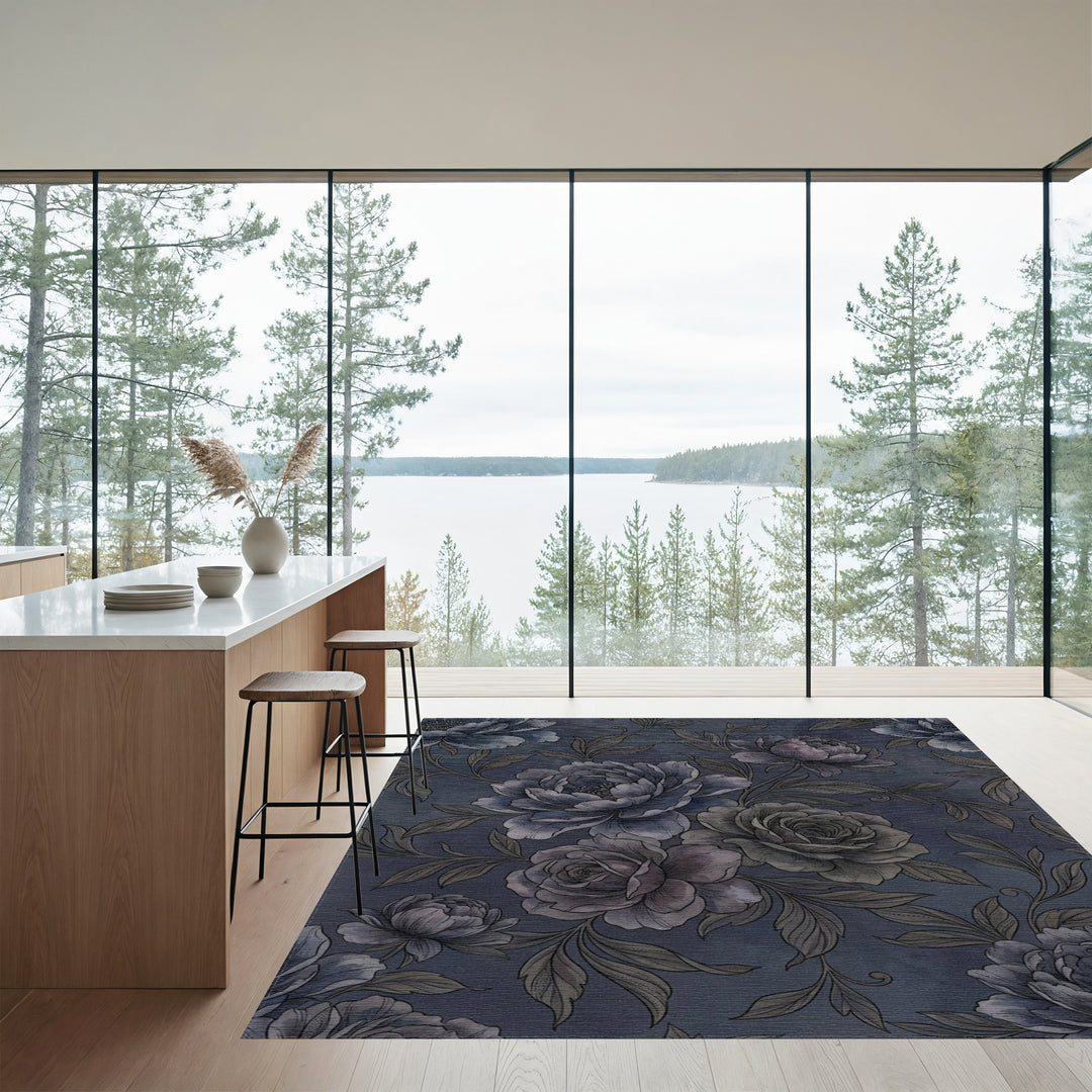 Vintage Blue Grey Floral Blossom Rug