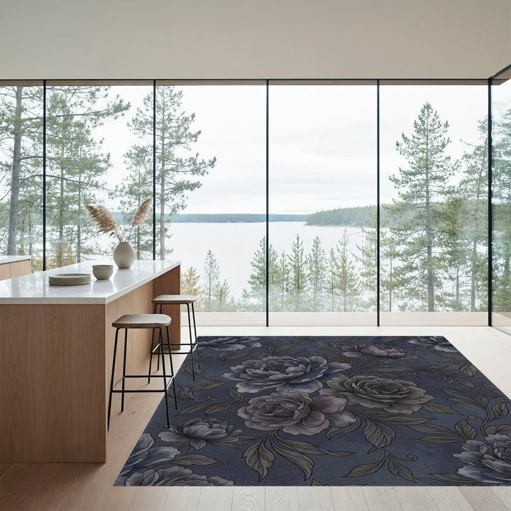 Vintage Blue Grey Floral Blossom Rug