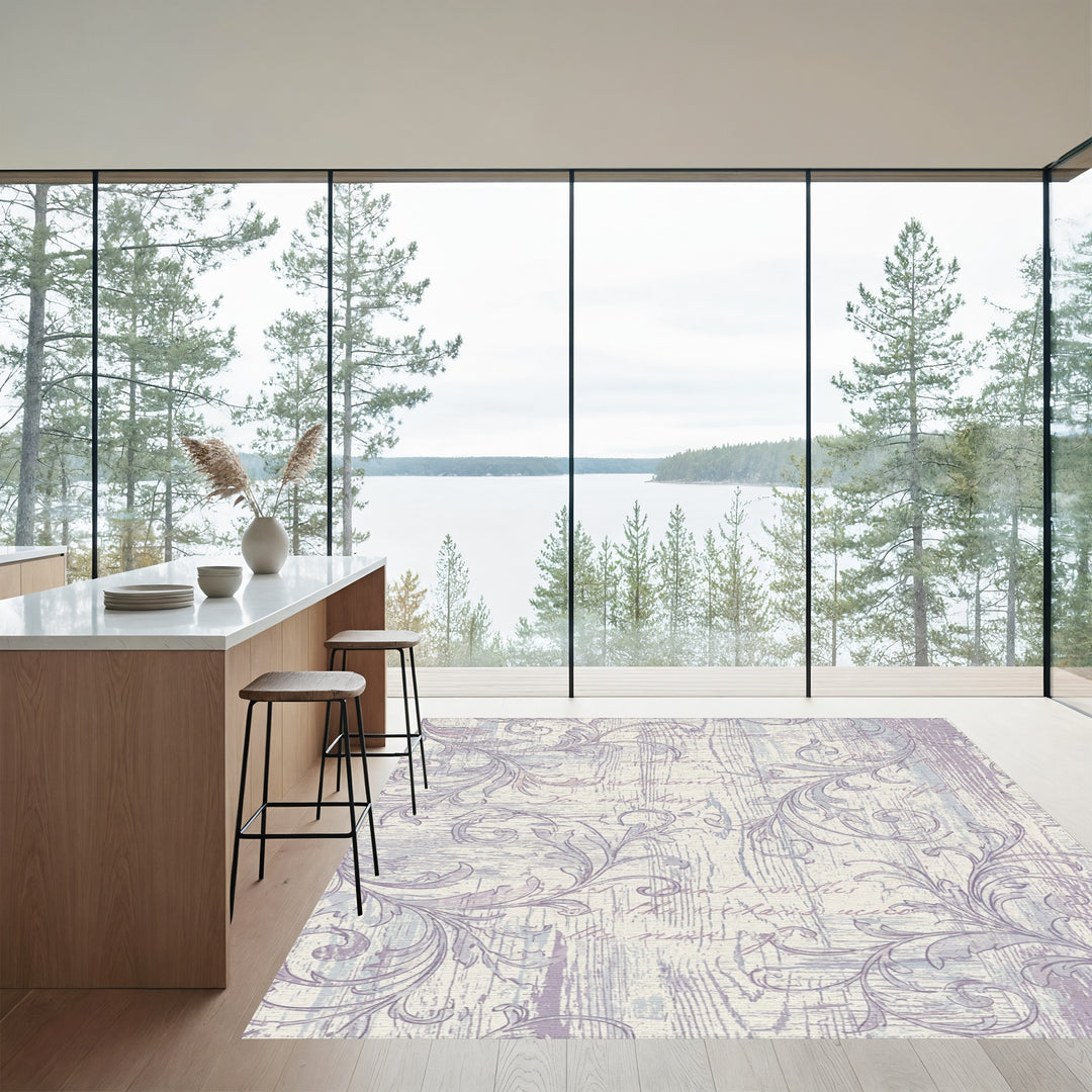 Vintage Lilac Script Wood Grain Rug