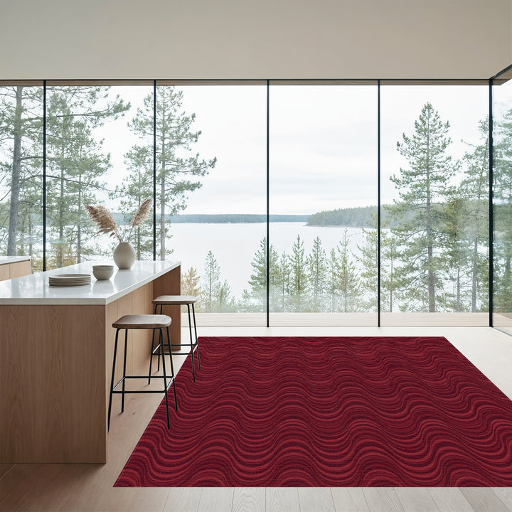 Deep Red Wavy Stripe Rug