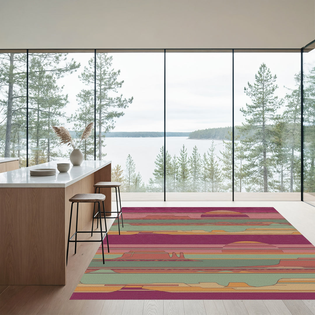 Desert Sun Geometric Landscape Stripes Rug