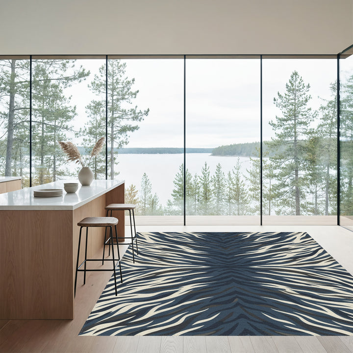 Deep Blue Zebra Stripe Abstraction Rug