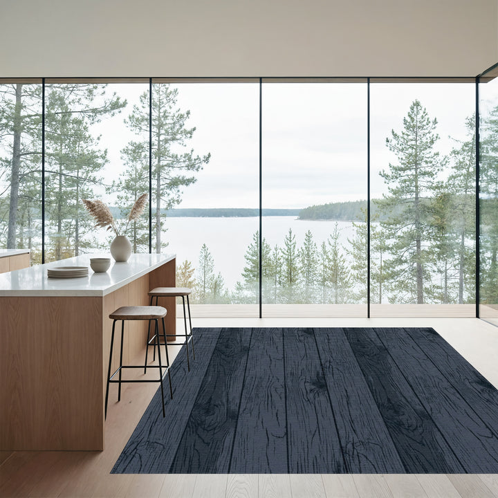 Dark Navy Wood Grain Texture Rug