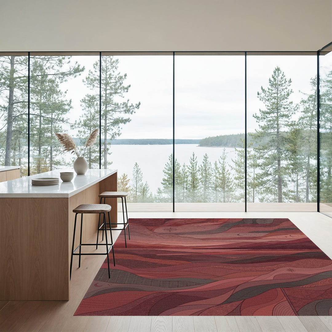 Crimson layered landscape abstract Rug