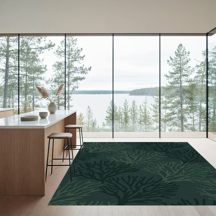 Deep Teal Organic Branch Cascade Rug