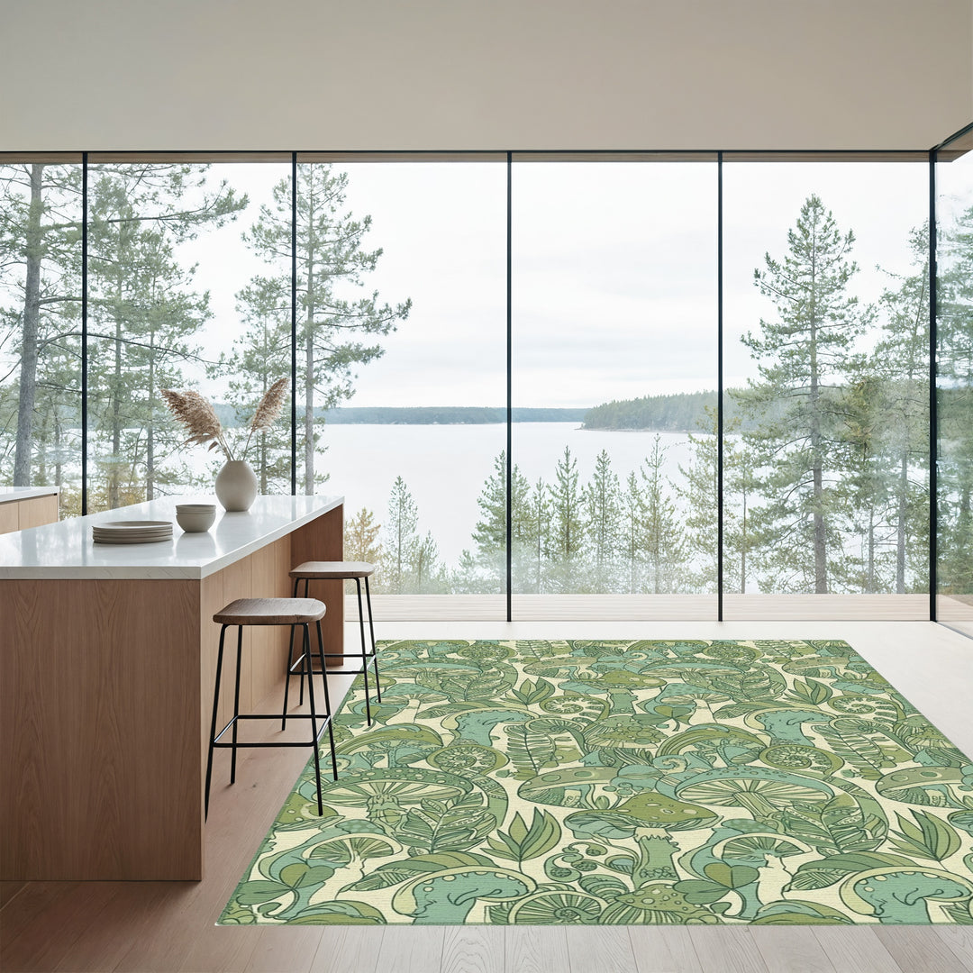 Green Mushroom Forest Fantasy Rug