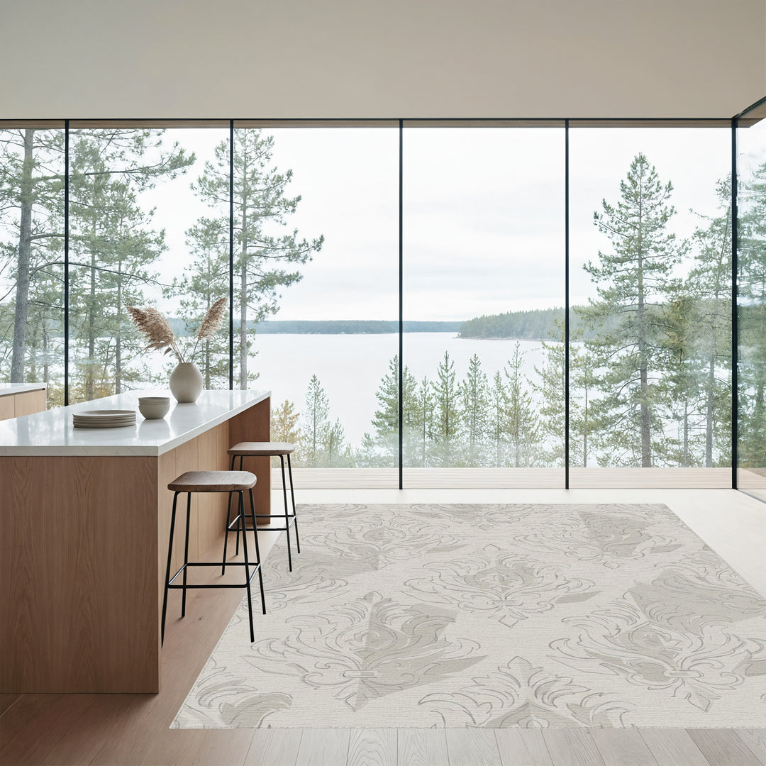 Pale Gray Raised Damask Crest Rug