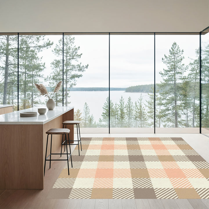 Rustic Peach Plaid Checkered Rug