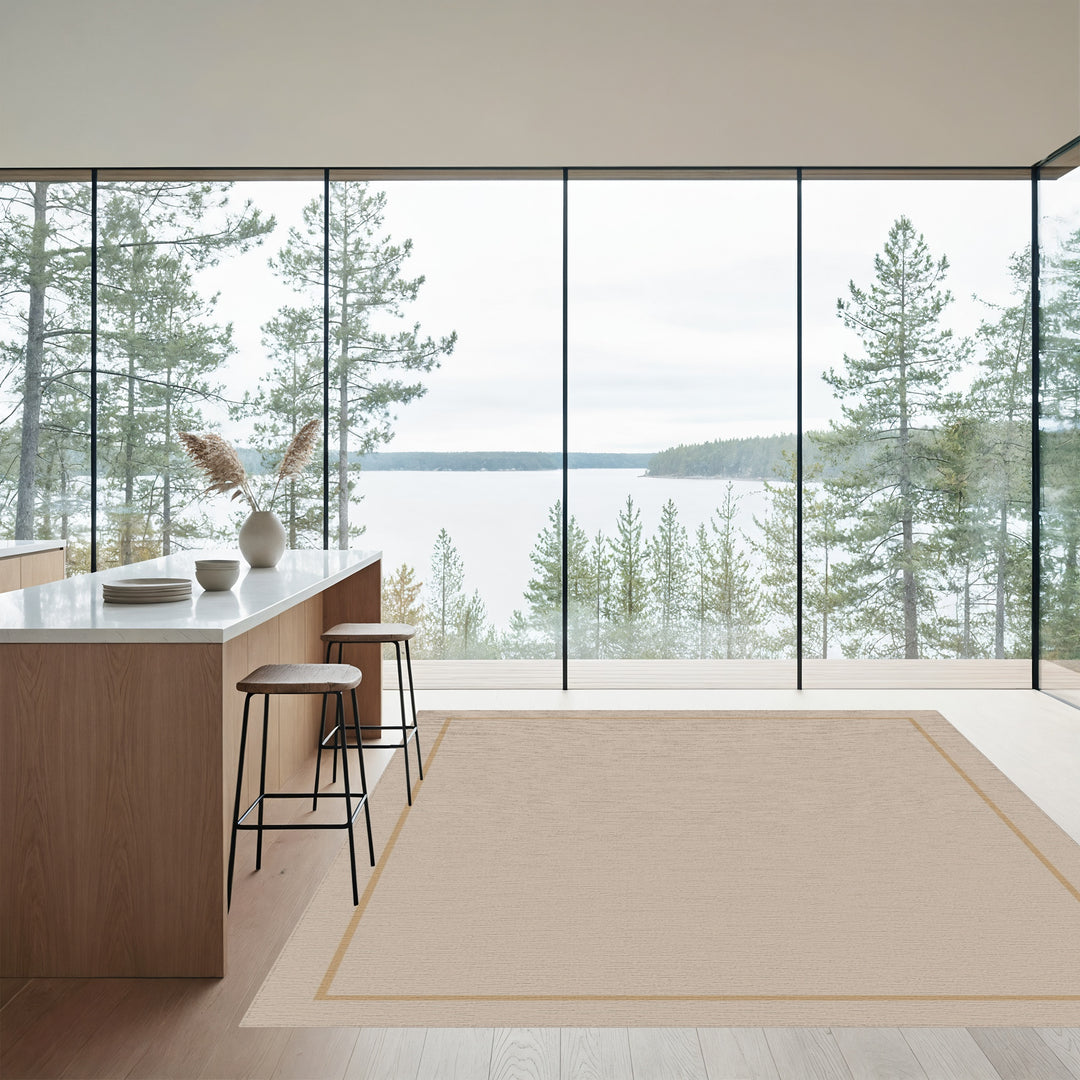 Minimalist Taupe Bordered Rectangle Rug