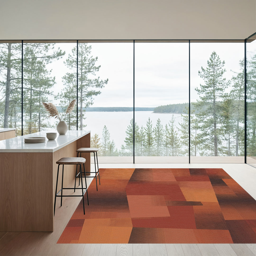 Terracotta Abstract Geometric Block Rug