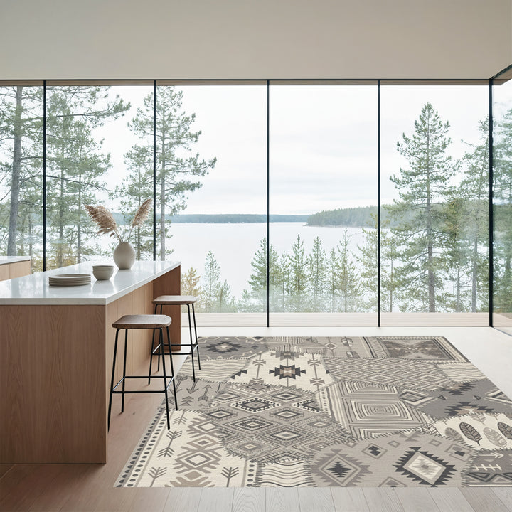 Neutral Patchwork Geometric Diamond Feather Rug