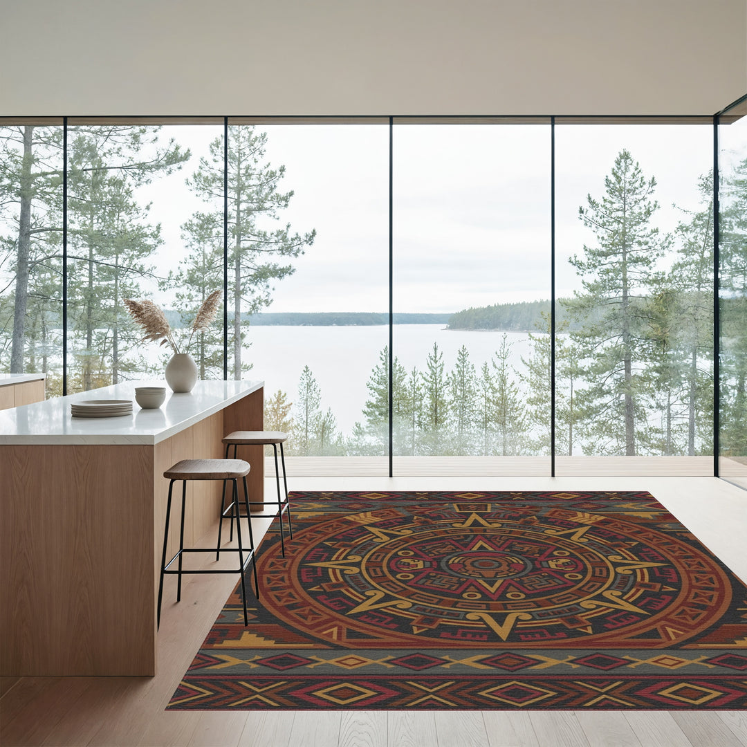 Intricate Earth Tone Calendar Medallion Rug