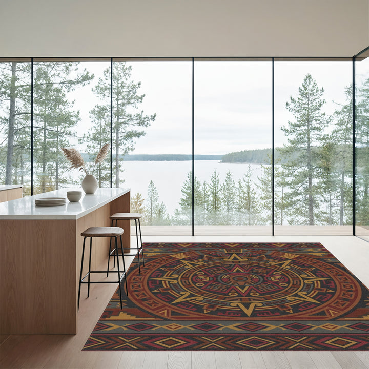 Intricate Earth Tone Calendar Medallion Rug