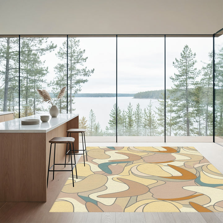 Retro Boomerang Abstract Organic Shapes Rug