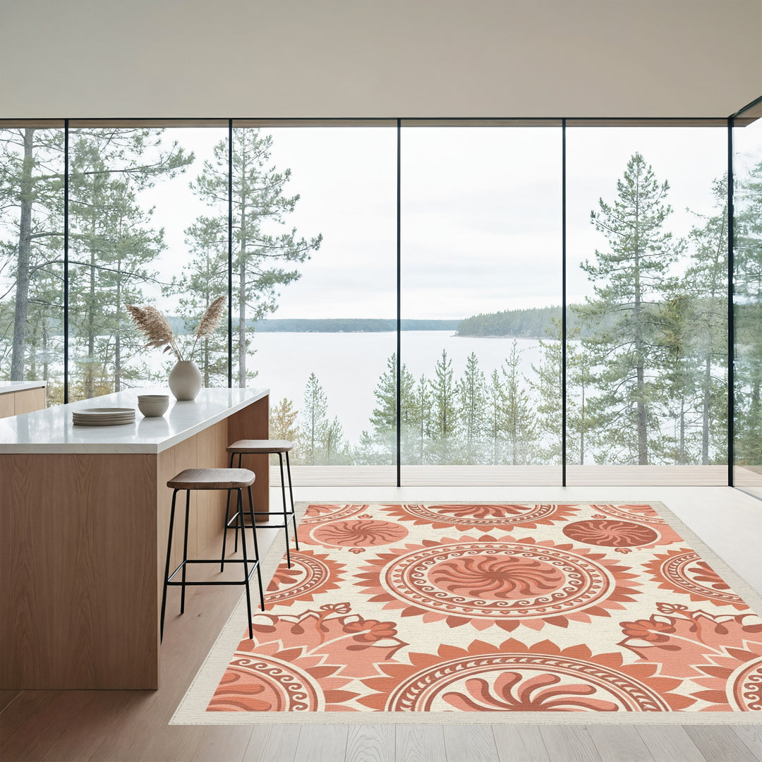 Terracotta Sunburst Medallion Tapestry Rug