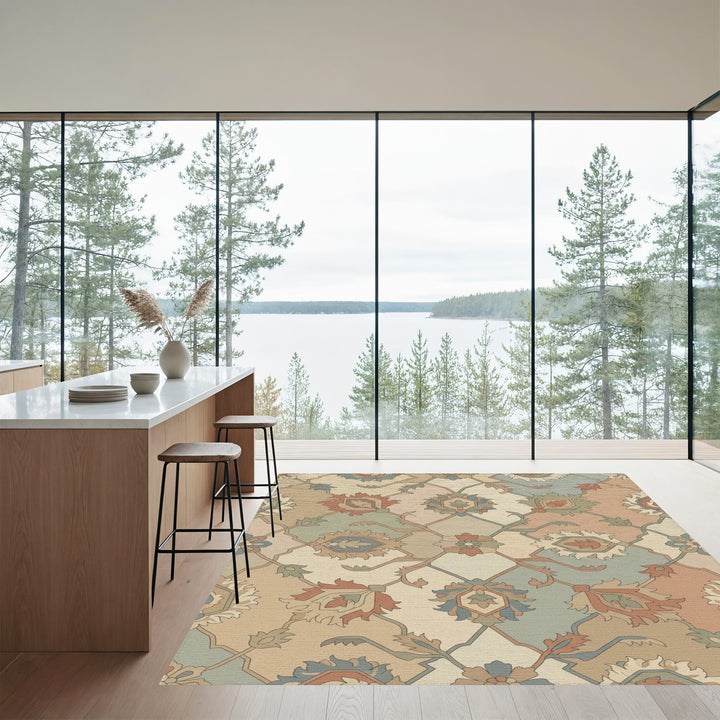 Earthy Botanical Medallion Lattice Rug