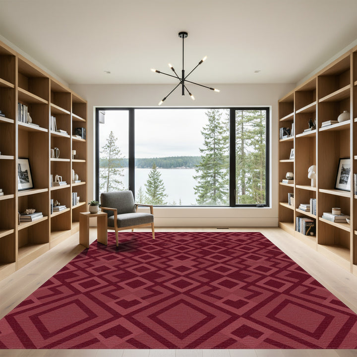 Burgundy Geometric Diamond Chevron Rug