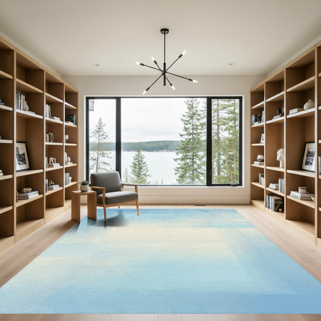 Soft Sky Blue Geometric Overlay Rug