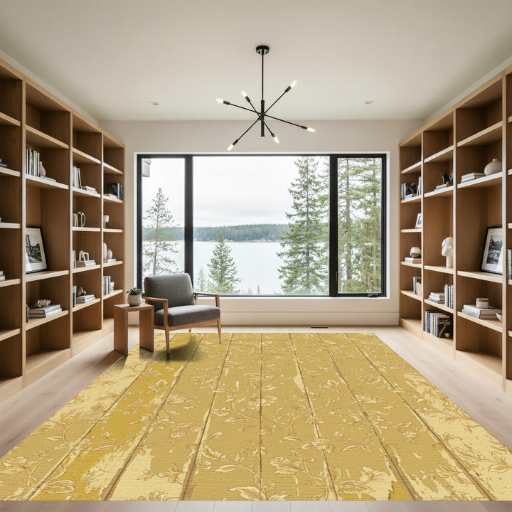 Antique Golden Floral Wood Grain Rug