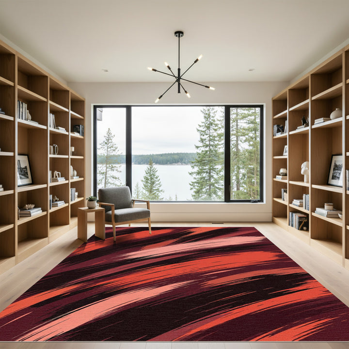 Crimson And Coral Brush Stroke Rug
