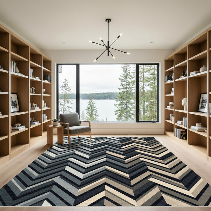 Chevron Gray Beige Illusion Rug