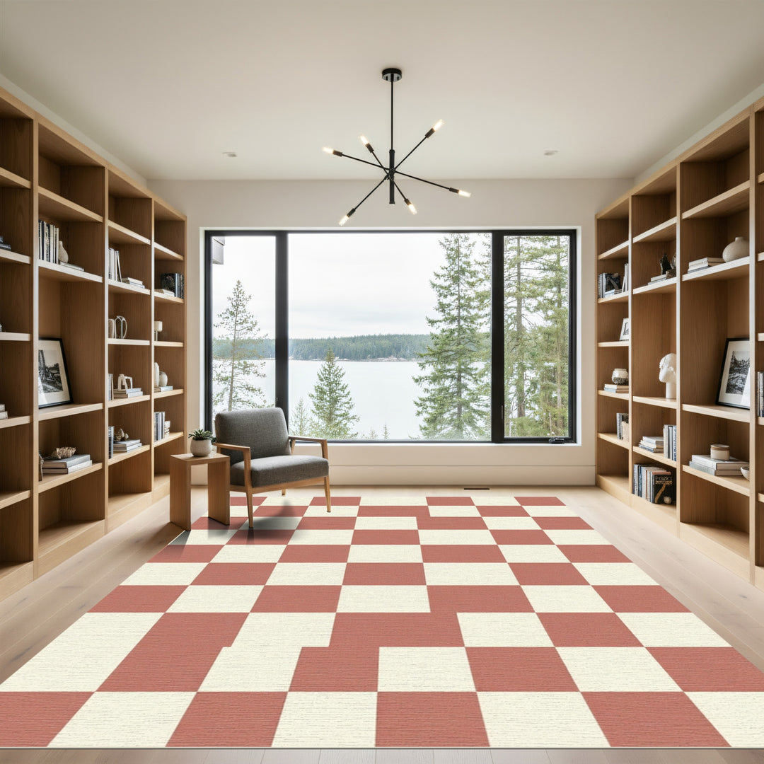 Terracotta Cream Checkerboard Rug
