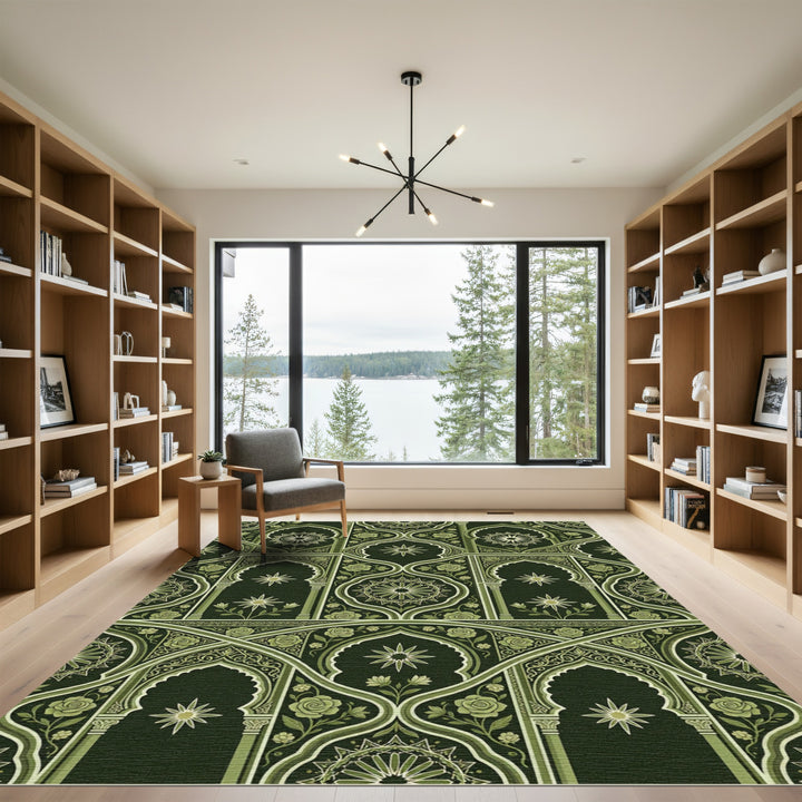 Ornate Archway Emerald Floral Rug