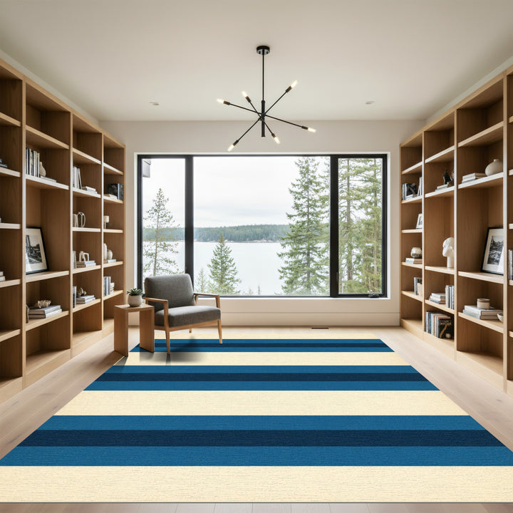 Classic Blue Cream Horizontal Stripe Rug