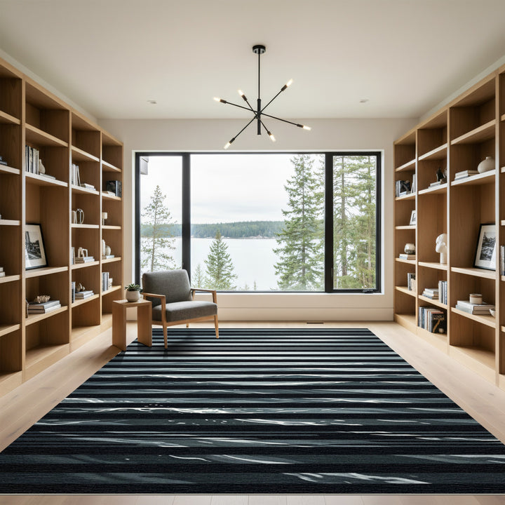 Black White Horizontal Waves Rug