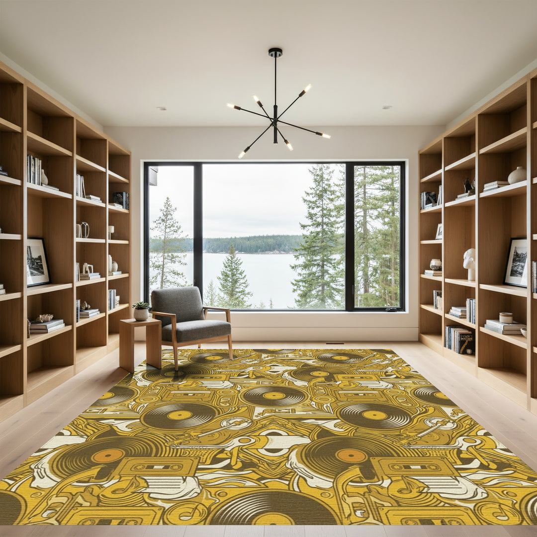 Retro Vinyl Cassette Turntable Collage Rug