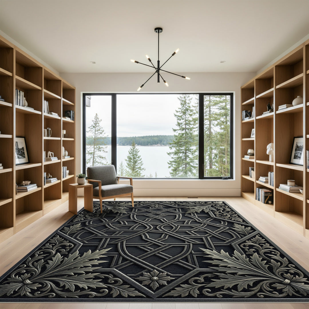 Elaborate Silver Foliage Geometric Interlace Rug