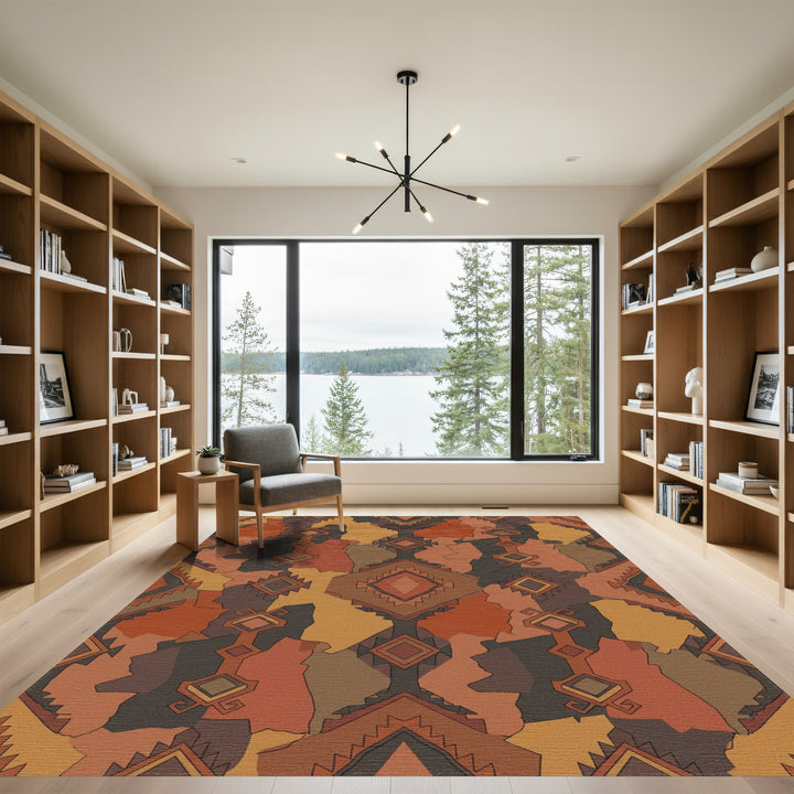 Earthy Tones Geometric Diamond Medallion Rug