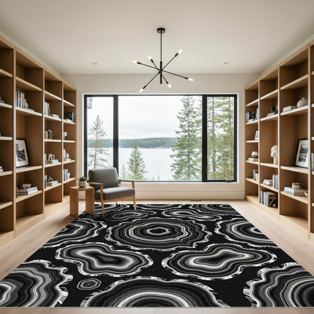 Black and White Agate Slice Composition Rug