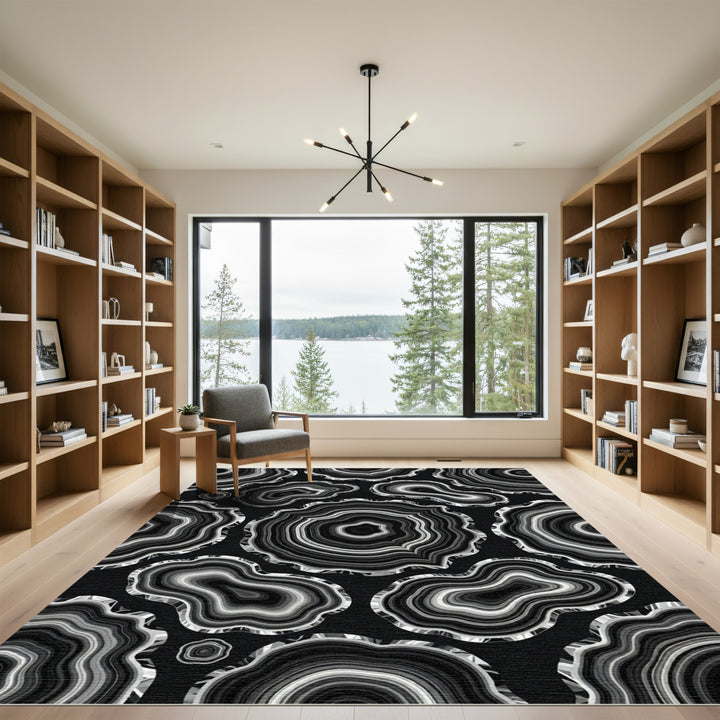 Black and White Agate Slice Composition Rug