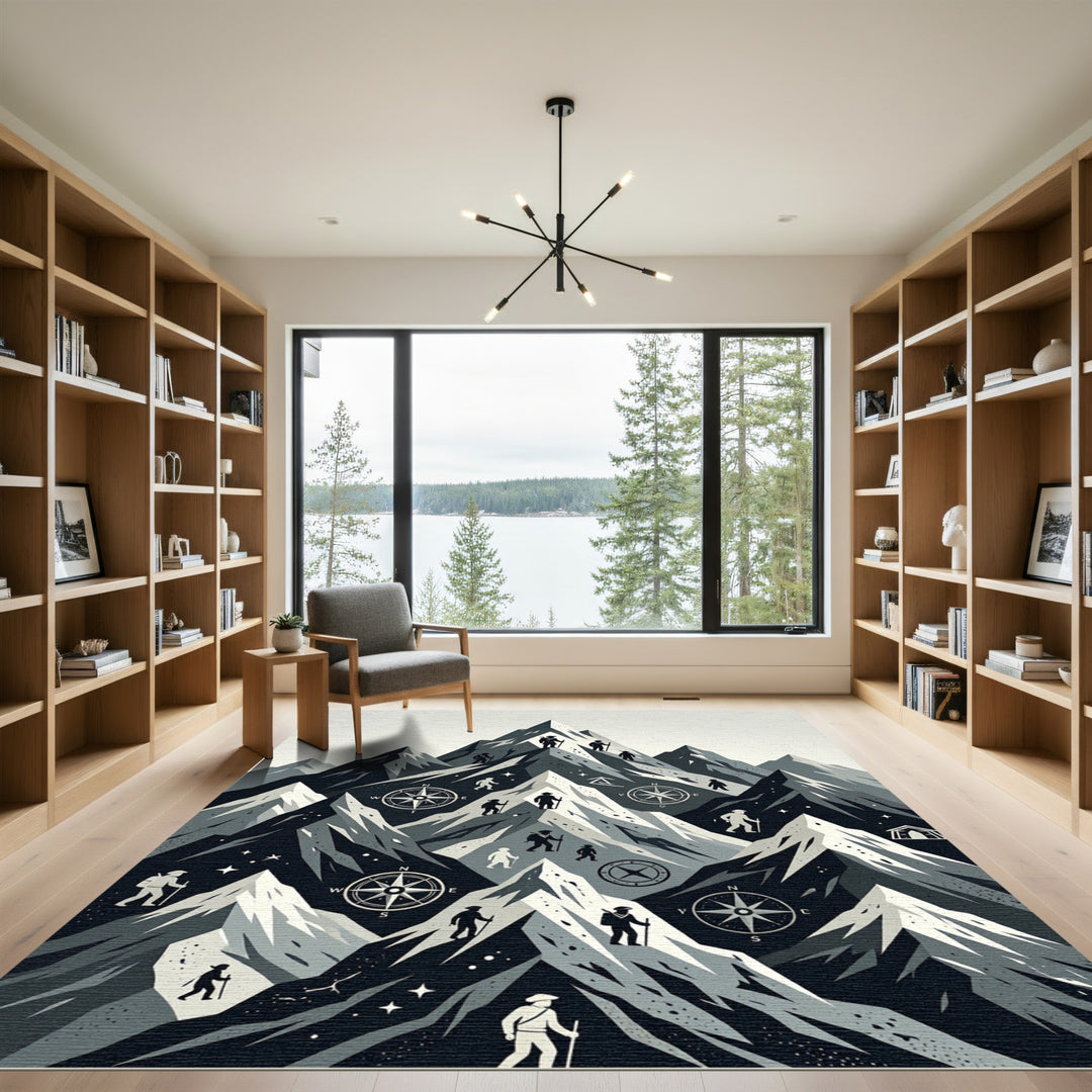Monochromatic Mountain Hikers Compass Rug