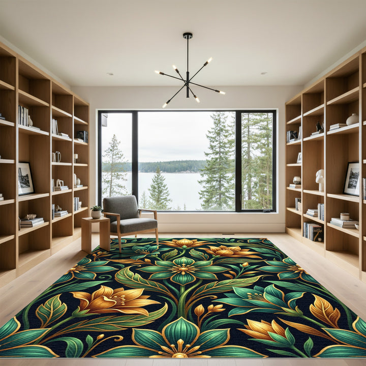 Art Nouveau Gold Emerald Floral Rug