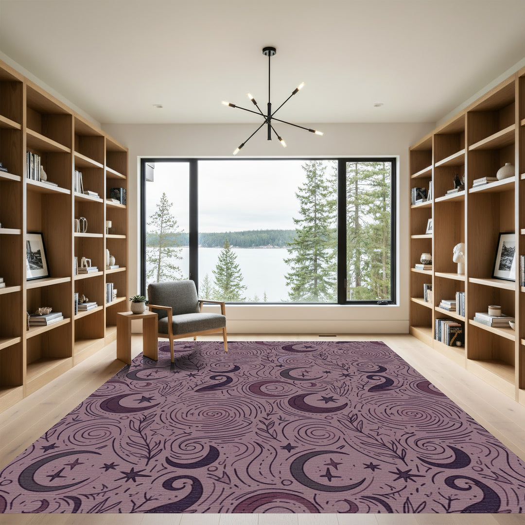 Mystical Crescent Moon Starry Night Swirls Rug