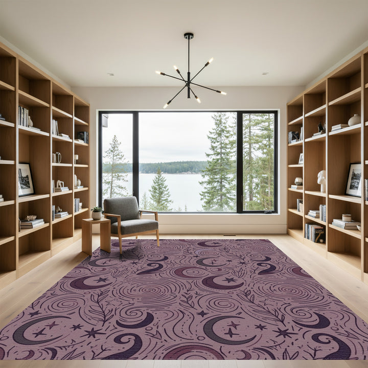 Mystical Crescent Moon Starry Night Swirls Rug